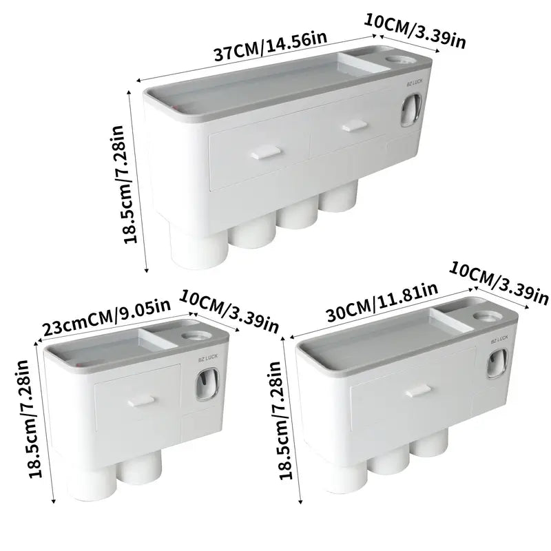 Wall Mounted Toothbrush Holder with Automatic Toothpaste Dispenser and Storage Tray