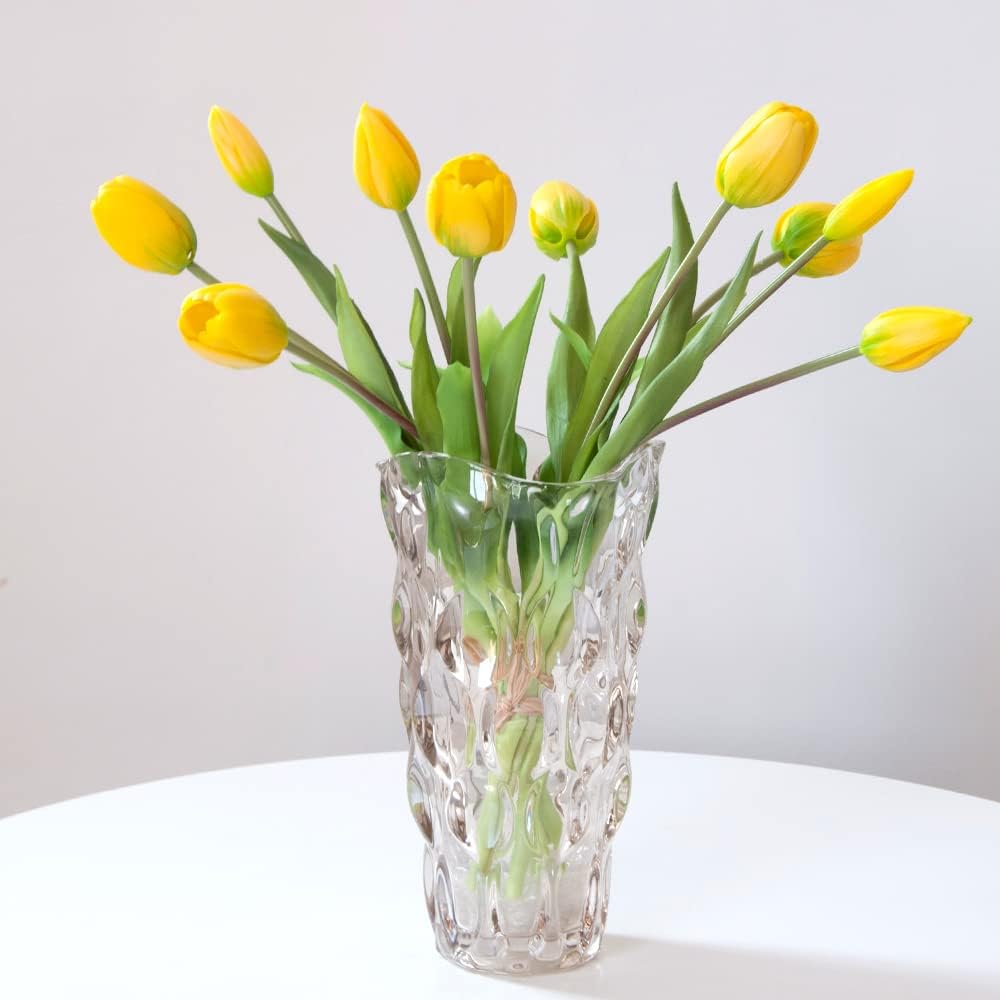 10PCS 16inch Artificial Tulip Flowers Real Touch Tulip Latex Tulip Artificial Plastic Flowers Fake Bouquet Dining Table Home Office Party Wedding Birthday Garden Store Decoration (Yellow)