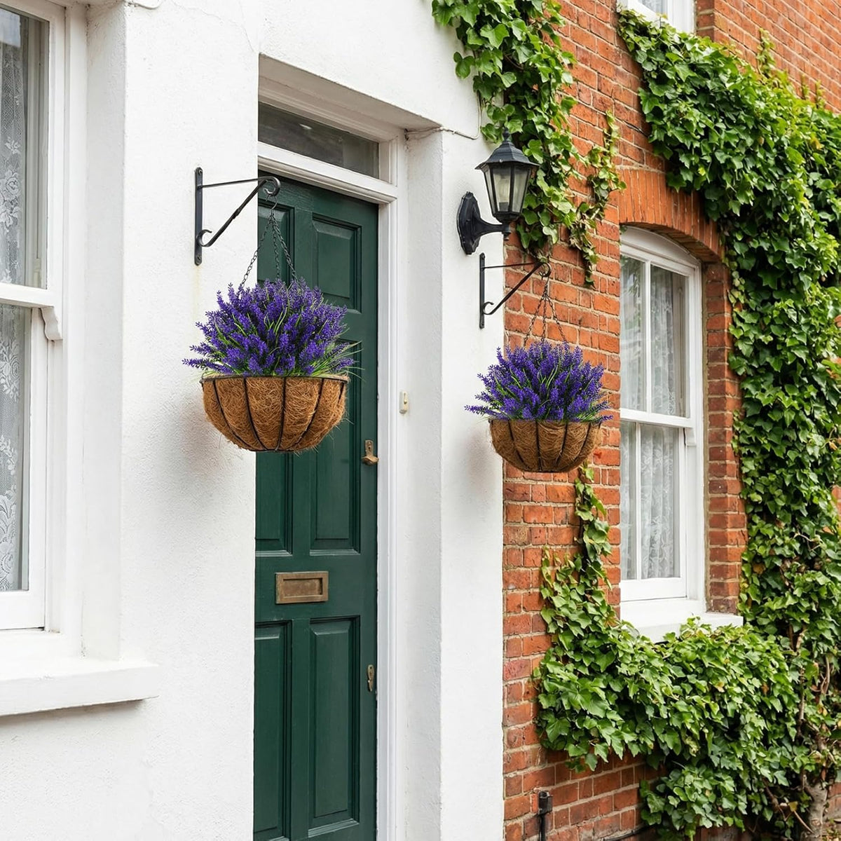 Outdoor Artificial Flowers UV Resistant 12pcs Fake Monkey Grass with Flowers Faux Plants for Garden Porch Window Patio Planter Pathway