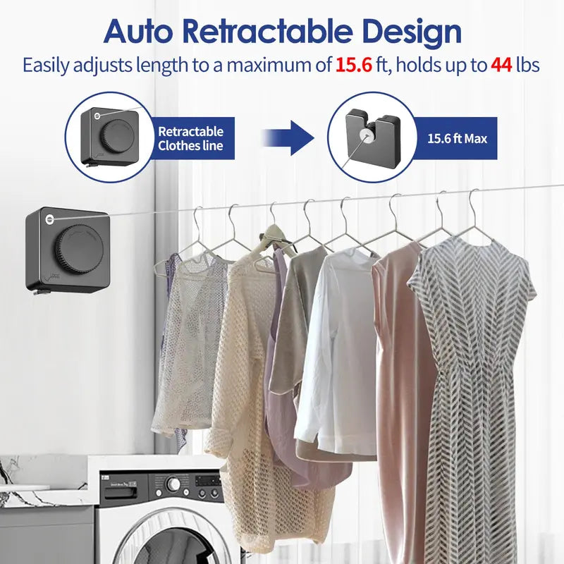 Wall-Mounted Retractable Clothesline - 15.6ft Adjustable Stainless Steel Drying Rack