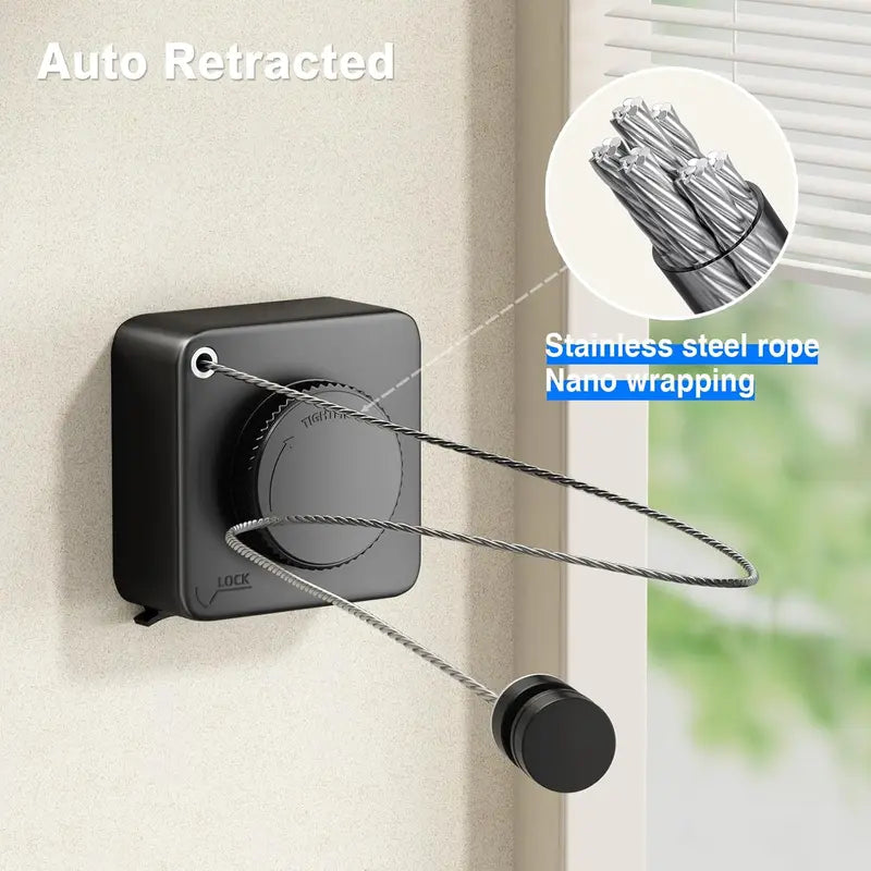 Wall-Mounted Retractable Clothesline - 15.6ft Adjustable Stainless Steel Drying Rack