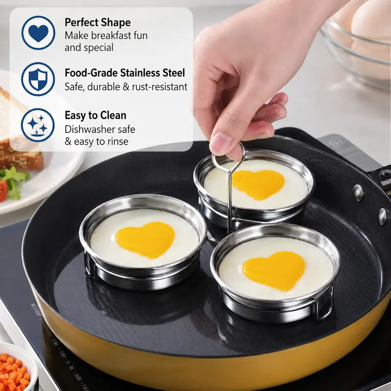 Stainless Steel Egg Poacher - 3 Cavity Steaming Mold with Handle for Kitchen