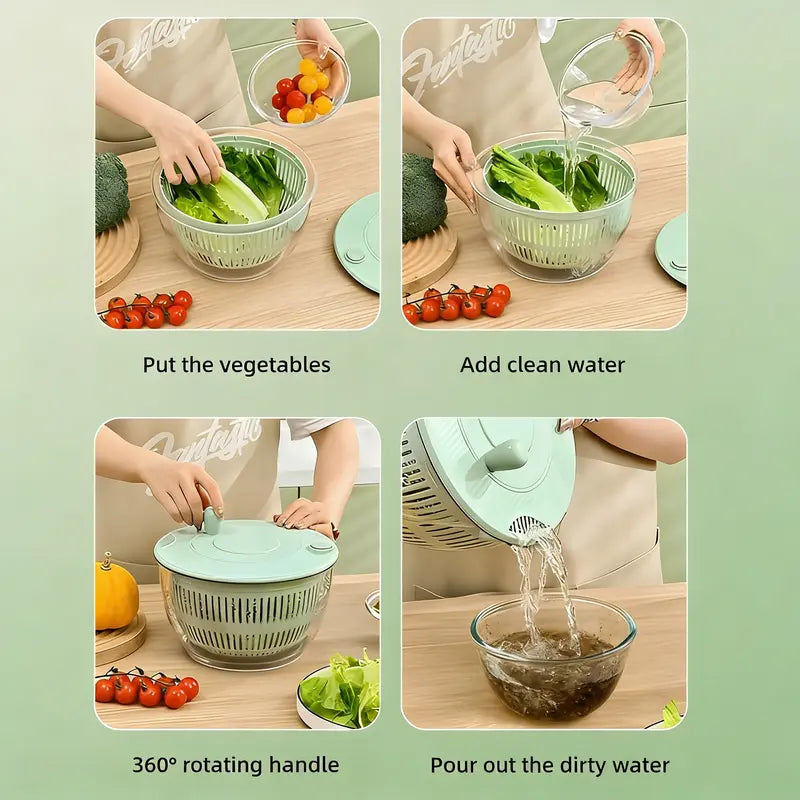 🔥🔥🔥5.3 Qt Large 3-in-1 Rotating Salad Spinner Set with 5-Blade Slicer and Juicer