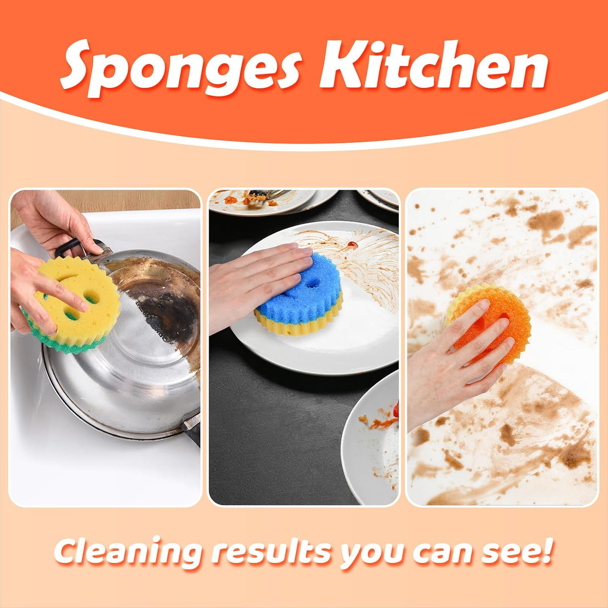 12-Pack Colorful Smile Scrub Sponges - Temperature Controlled Double-Sided Kitchen Cleaning Tools
