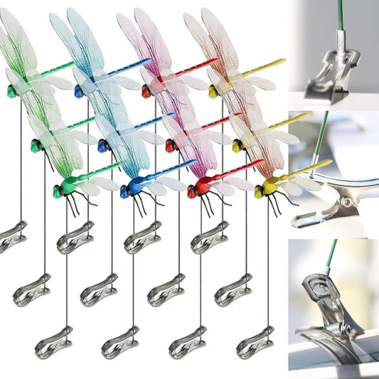 12pcs Eco-Friendly Plastic Dragonfly Clips - Realistic Garden Stakes & Pest Deterrent Decor