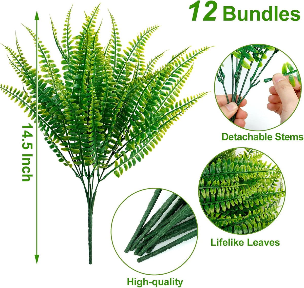 Lush Bundles Artificial Boston Ferns Home Decor Set