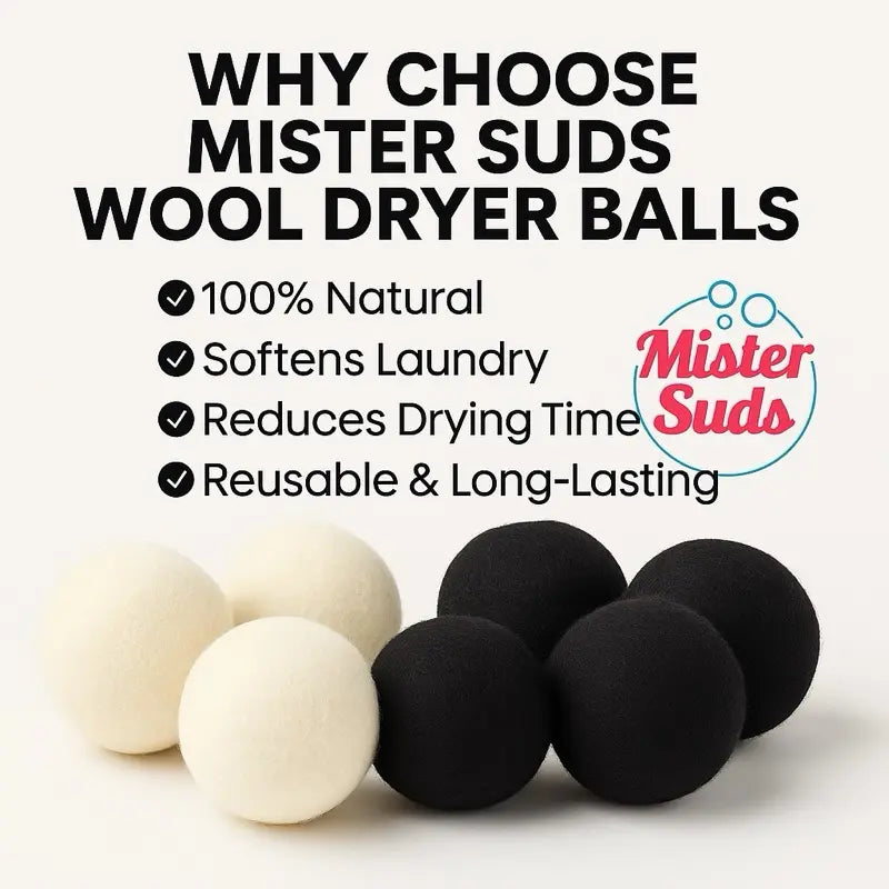 Premium Wool Dryer Balls - 6 Count Softens Laundry, Reduces Drying Time, Anti-Static New Zealand Wool