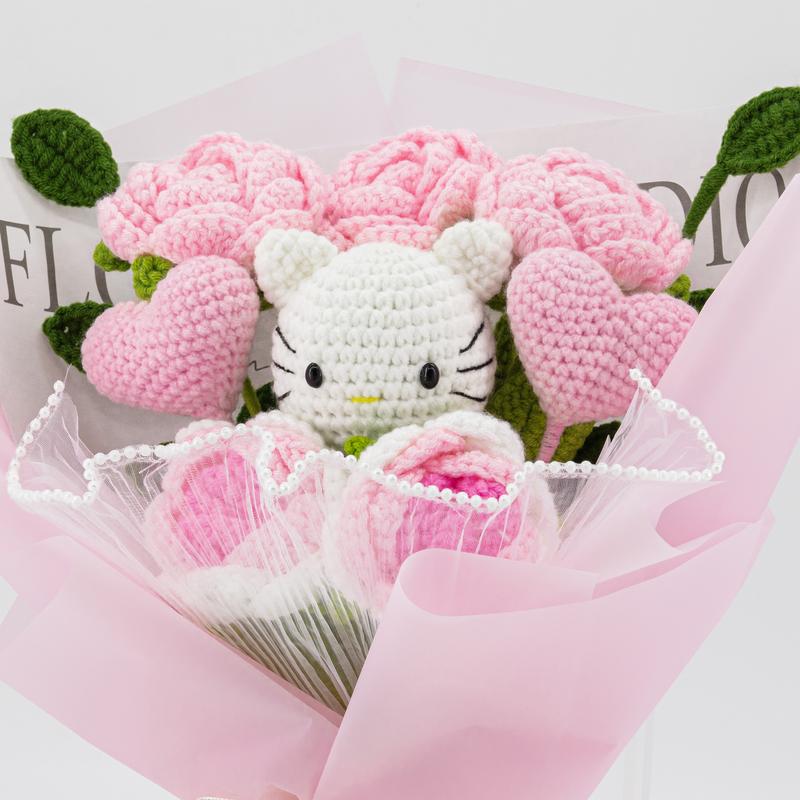 Handmade Wrapped Crochet Flowers Bouquet with Eucalyptus - White Floral Gift for Valentine's Day and Birthday