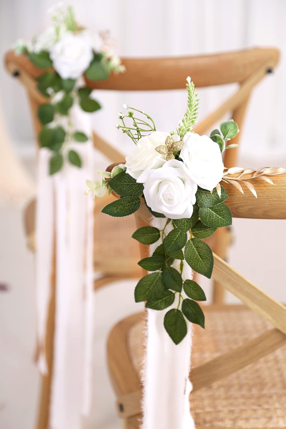 Lifelike White Wedding Pew Eucalyptus Home Decor Bundle