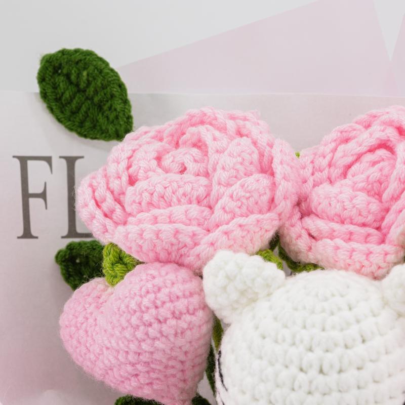 Handmade Wrapped Crochet Flowers Bouquet with Eucalyptus - White Floral Gift for Valentine's Day and Birthday
