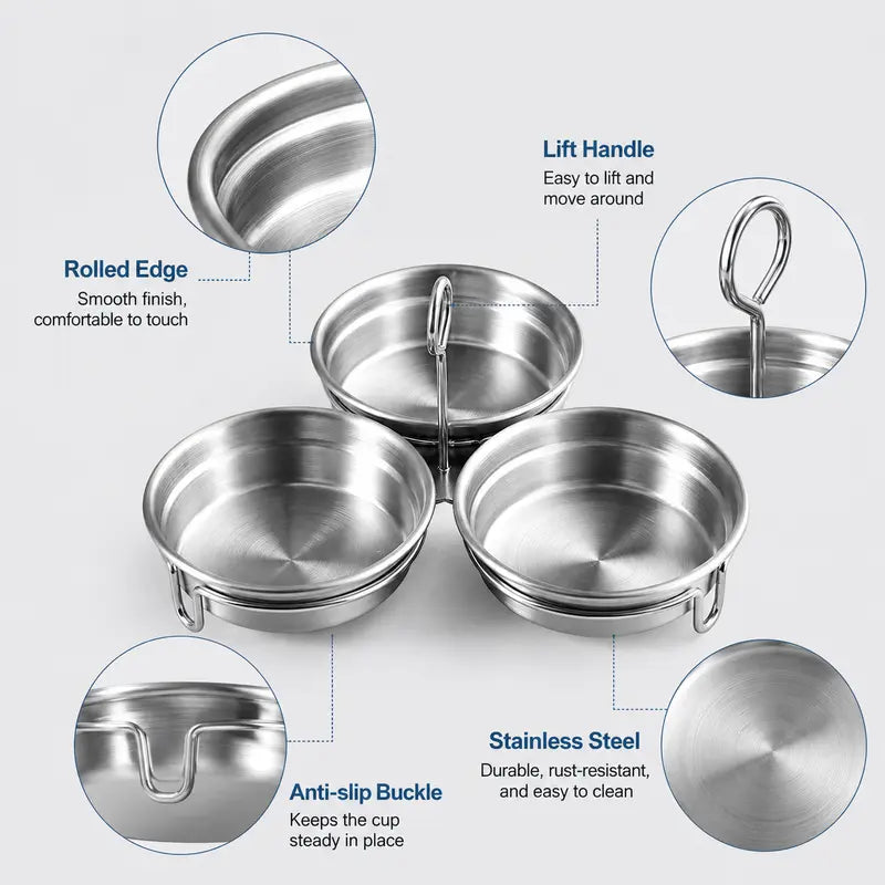 Stainless Steel Egg Poacher - 3 Cavity Steaming Mold with Handle for Kitchen