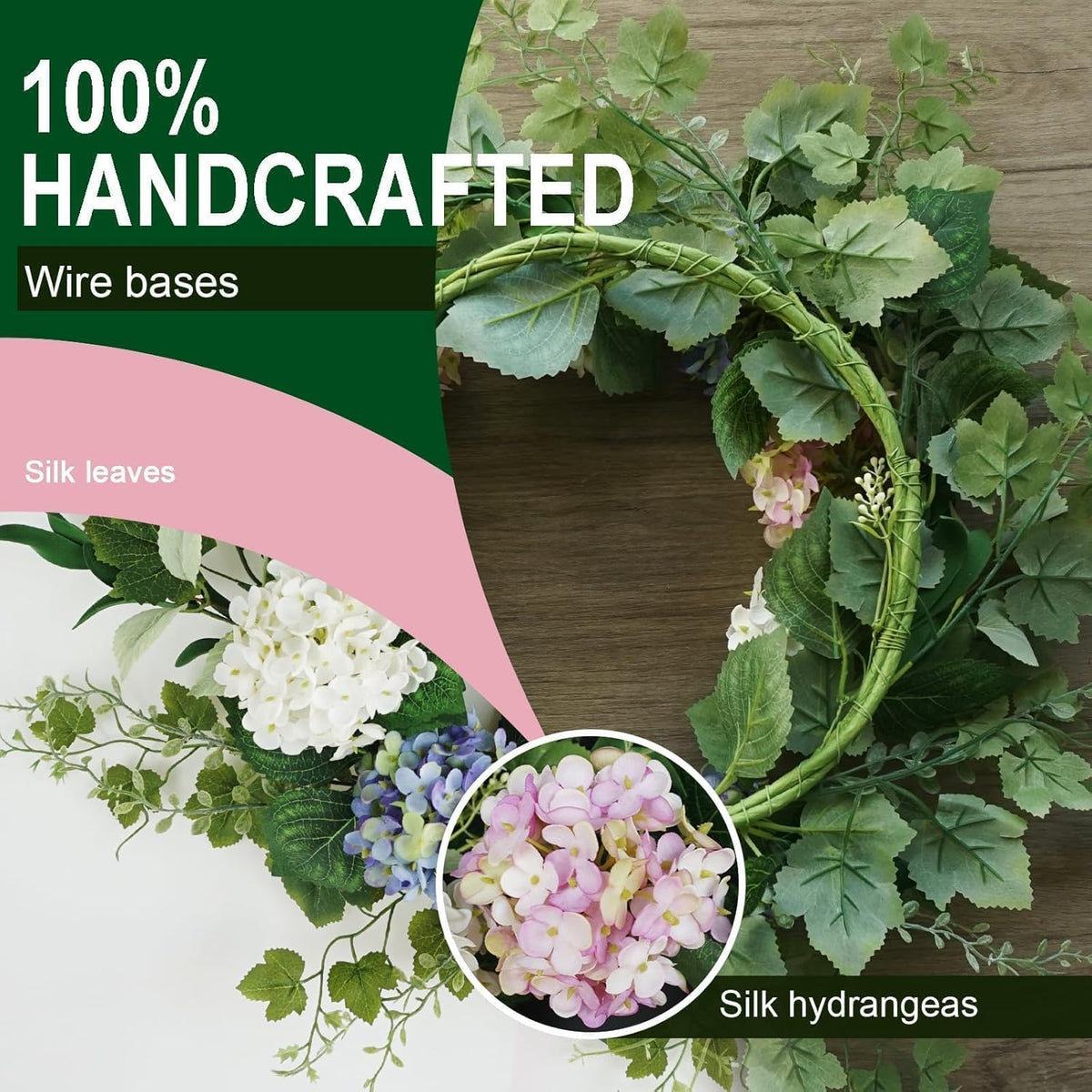 Spring Summer Wreaths for Front Door, 20 Inch Artificial Wreaths with Hydrangea Floral, Floral Wreath for Porch Wall Window Wedding Decor, All Season Wreaths for Home Outdoor Decoration