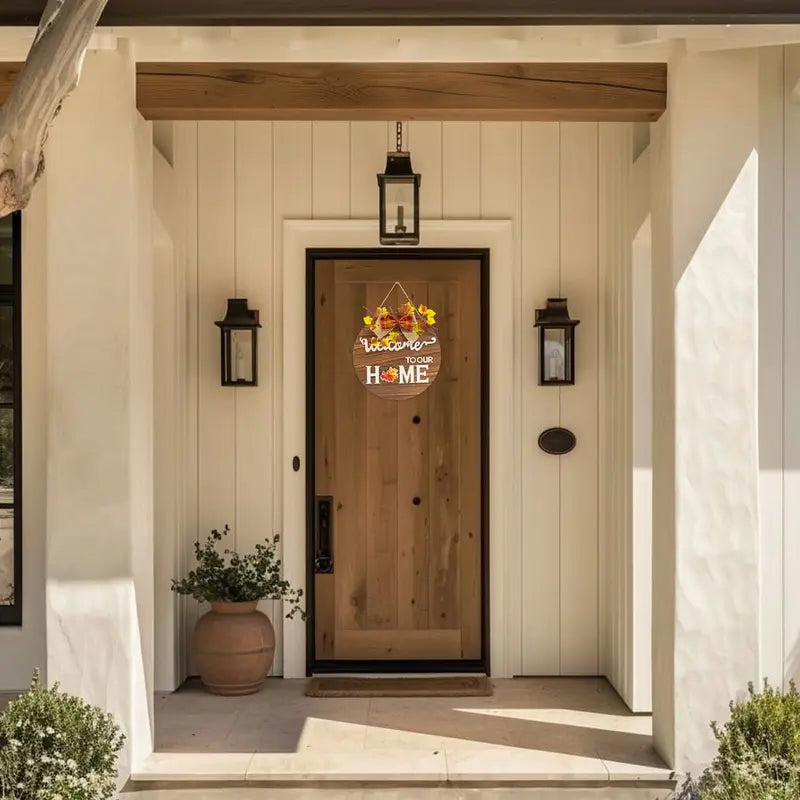 All-Season Wooden Welcome Sign - 12x12 Inch Round Wreath for Front Door and Home Wall Decor
