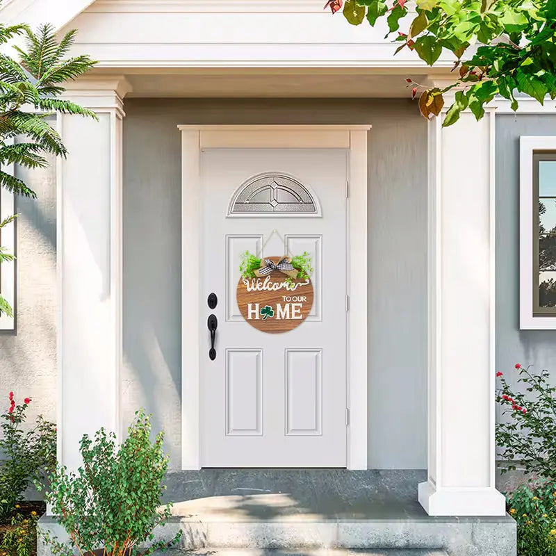 All-Season Wooden Welcome Sign - 12x12 Inch Round Wreath for Front Door and Home Wall Decor