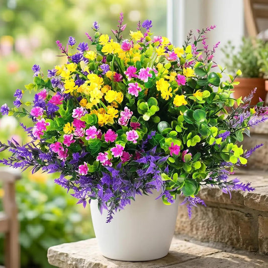 12/24PCS Artificial Outdoor Flowers, UV Resistant Faux Plants for Hanging Planters