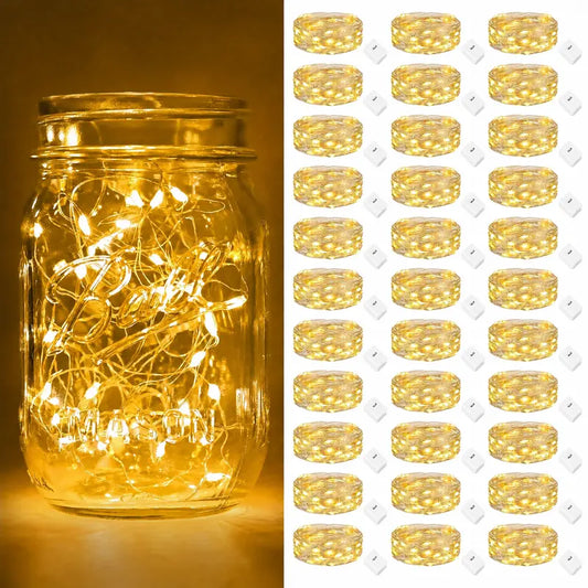 30-Pack LED Fairy Lights - 6.5ft Silver Wire 20 LEDs Warm White Firefly String Lights for DIY Decor