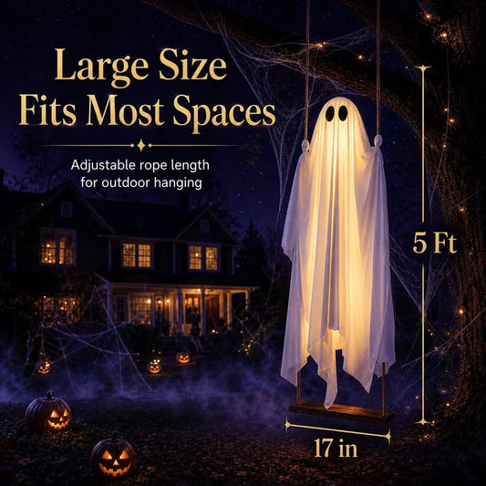 5FT Large Hanging Ghost Swing Halloween Outdoor Decoration with Remote Control Colorful Lights