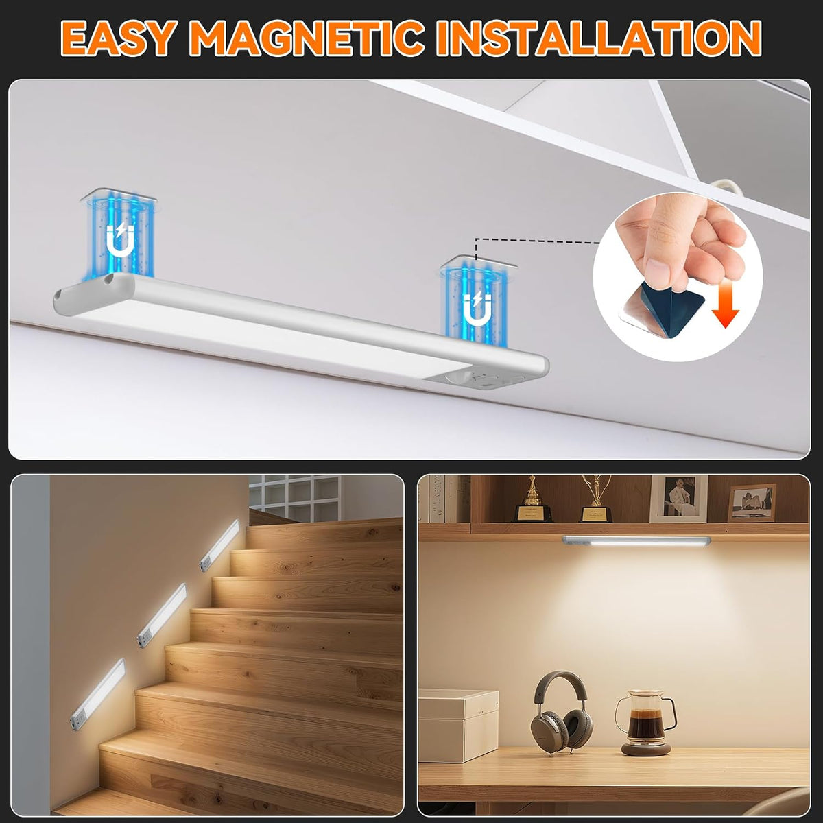 Wireless Under Cabinet Lighting - 10 Inch Motion Sensor LED Lights, 3-Pack
