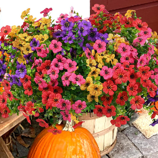 Artificial Flowers for Outdoor, UV Resistant Fake Silk Flowers, Realistic Faux Plants for Outside Indoor Porch Patio Window Box Planter Home Decor
