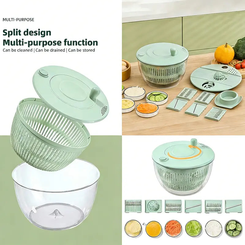 🔥🔥🔥5.3 Qt Large 3-in-1 Rotating Salad Spinner Set with 5-Blade Slicer and Juicer