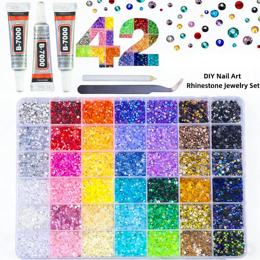 42000Pcs 42 Colors 3mm Jelly Flatback Rhinestones Bedazzling Kit with B7000 Glue for DIY Art