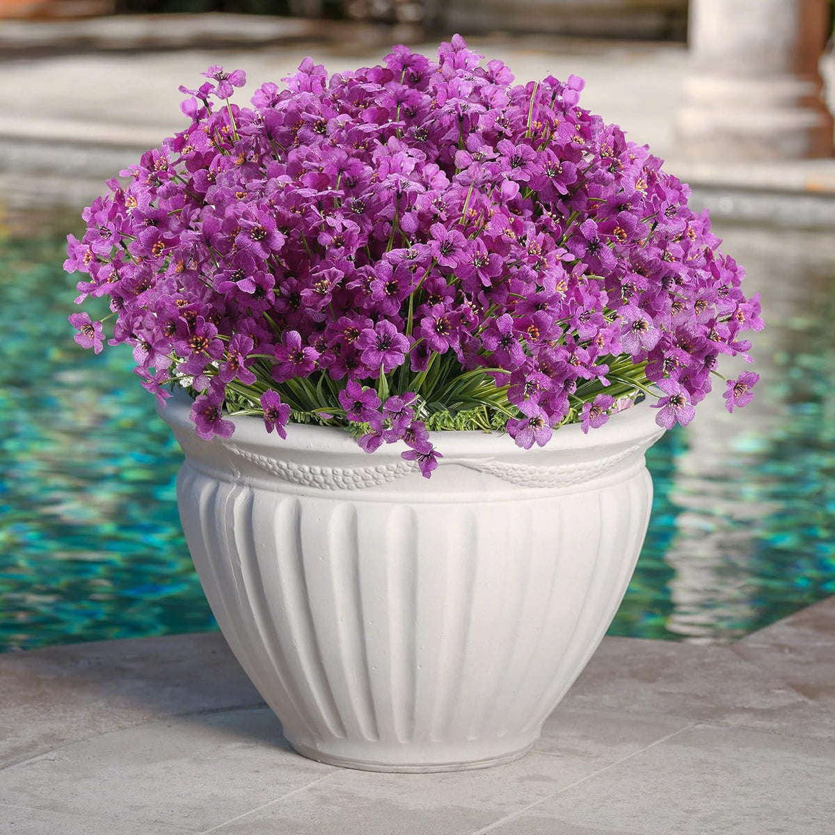 20 Bundles Artificial Flowers for Outdoors, UV Resistant Fake Realistic Flowers with Plastic Plants Spring Decor, Faux Silk Flowers for Outside Window Box Front Porch Planter Decor-Purple