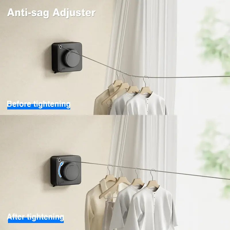 Wall-Mounted Retractable Clothesline - 15.6ft Adjustable Stainless Steel Drying Rack