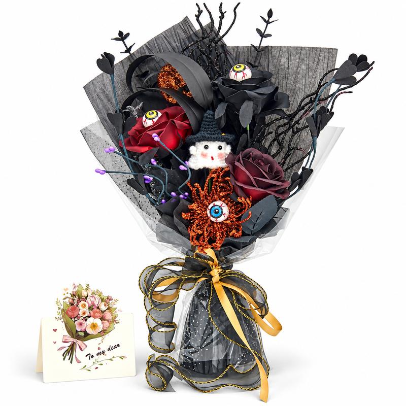 Handmade Crochet Flowers Bouquet - Halloween Pumpkin and Ghost Decor Gift