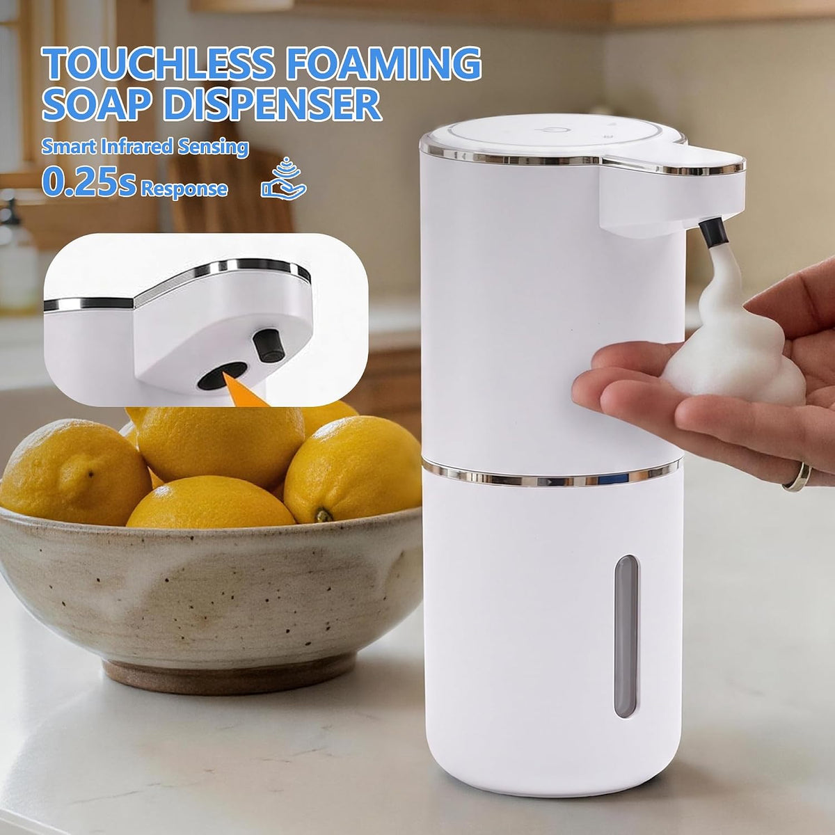 Automatic Foam Soap Dispenser - USB Rechargeable, 4-Level Adjustable, 380mL Wall Mounted or Countertop