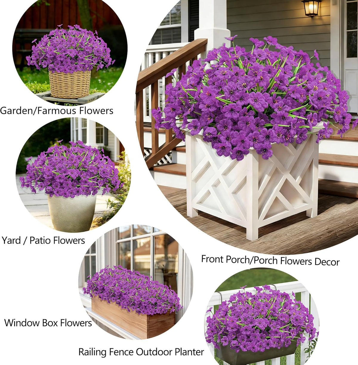 20 Bundles Artificial Flowers for Outdoors, UV Resistant Fake Realistic Flowers with Plastic Plants Spring Decor, Faux Silk Flowers for Outside Window Box Front Porch Planter Decor-Purple