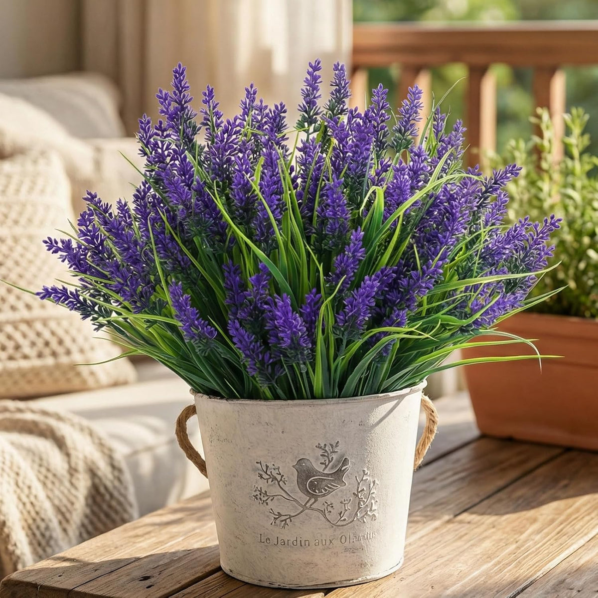 Outdoor Artificial Flowers UV Resistant 12pcs Fake Monkey Grass with Flowers Faux Plants for Garden Porch Window Patio Planter Pathway