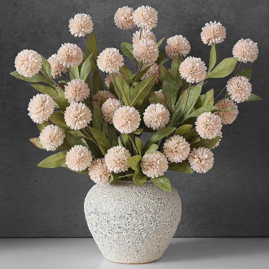 12 Pcs 27" Faux Silk Pompon Mum Artificial Flowers for Vase, Beige Bulk Fake Chrysanth Branches