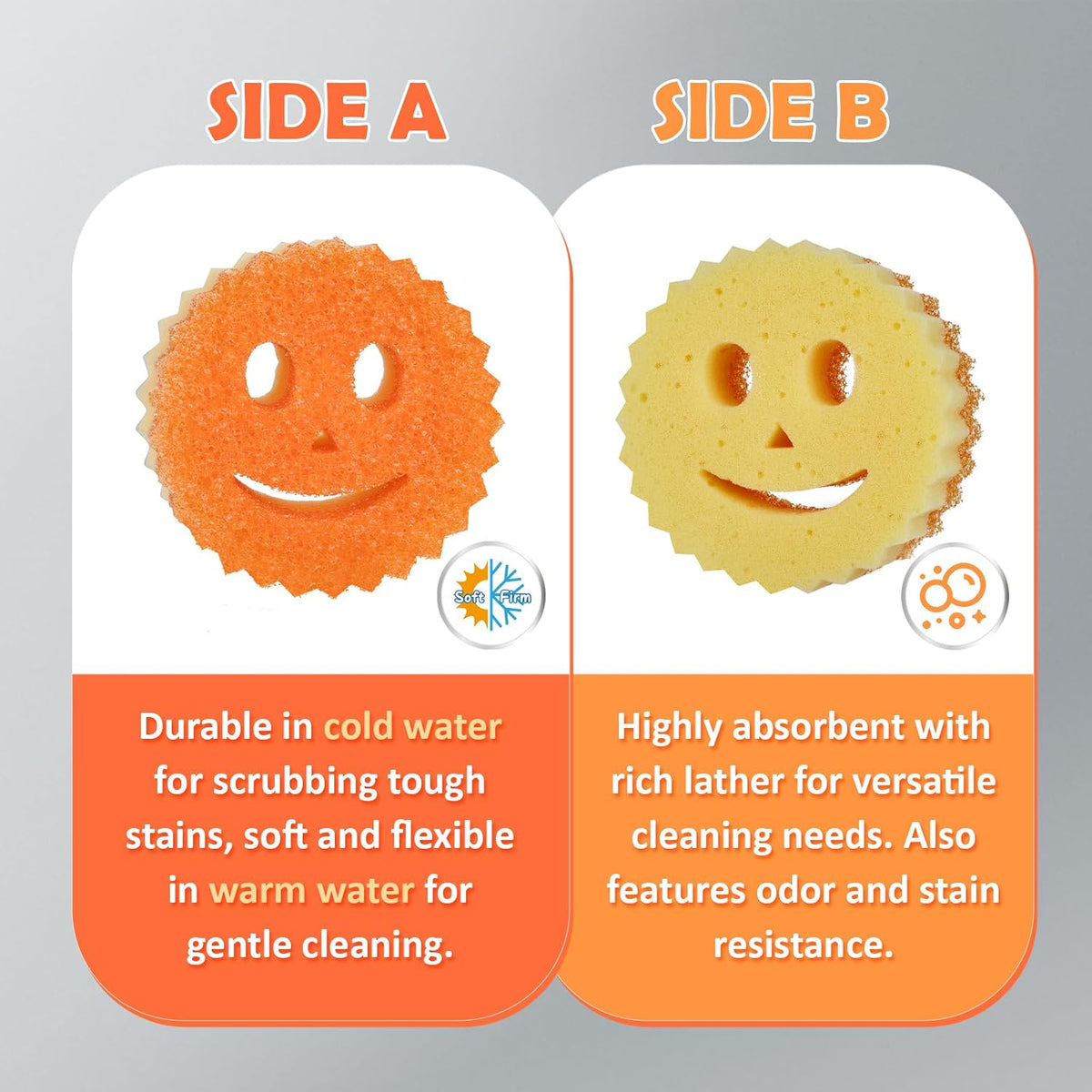 12-Pack Colorful Smile Scrub Sponges - Temperature Controlled Double-Sided Kitchen Cleaning Tools