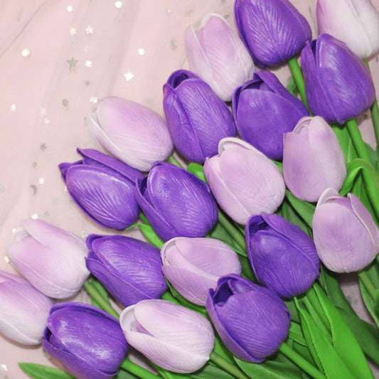 20pcs Purple Faux Tulip Flowers Real Touch Spring Tulip Artificial Flowers Bouquet Floral Arrangement for Wedding Home Garden Room Decor (2 Colors)