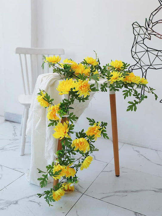 170cm Yellow Artificial Daisy Chrysanthemum Flowers Wall Hanging Vines String Garland Wreath for Outdoor Home Garden Decoration (Yellow)
