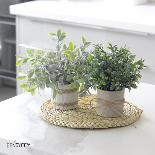 4 Pack Small Fake Plants in Pulp Pots for Home Decor, Rustic Artificial Plants Indoor, Faux Plants Indoor for Bathroom Kitchen Office Desk Shelf Farmhouse Room Decor
