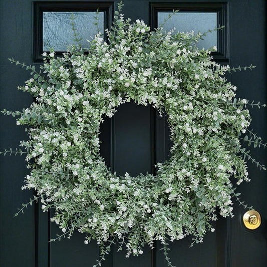 26" Large Artificial Eucalyptus Wreath for Front Door Decor, White-Green