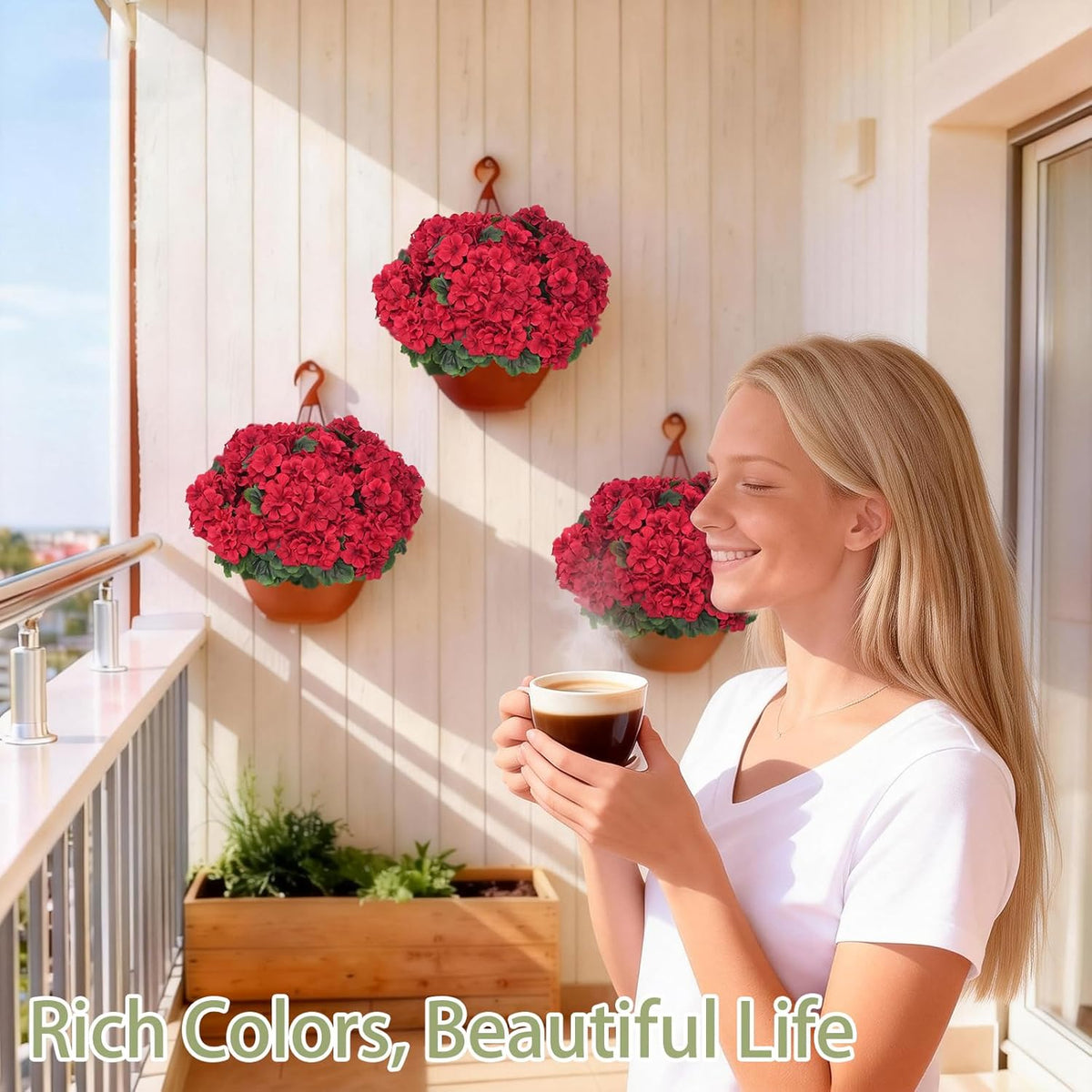 8 Pcs Artificial Geraniums Flowers for Outdoor Spring Summer Decor - UV-Resistant & Realistic Silk Faux Plants for Garden Porch Patio Yard Balcony Home Kitchen Table Centerpieces Decoration,Red