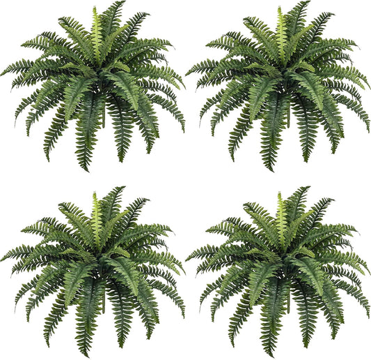 FOREST PRINCE 35" Fake Ferns, 4 Large Artificial Bonston Ferns Bushes Plants with 39 Fronds for Outdoors Garden Patio Porch Entrance Low Maintain Home Decor