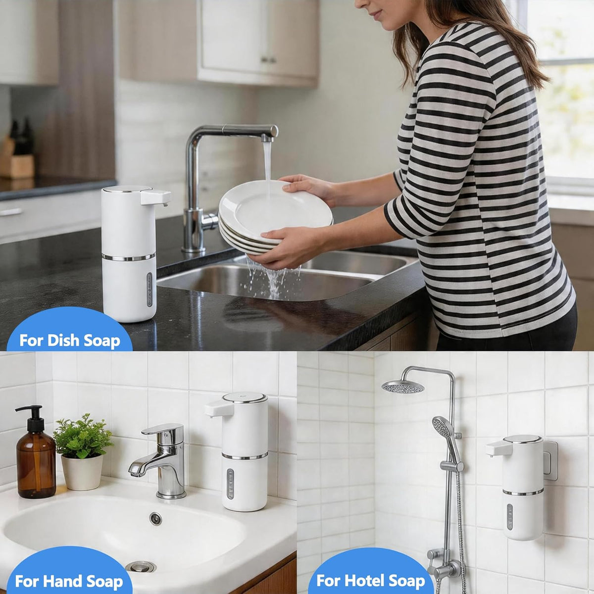 Automatic Foam Soap Dispenser - USB Rechargeable, 4-Level Adjustable, 380mL Wall Mounted or Countertop