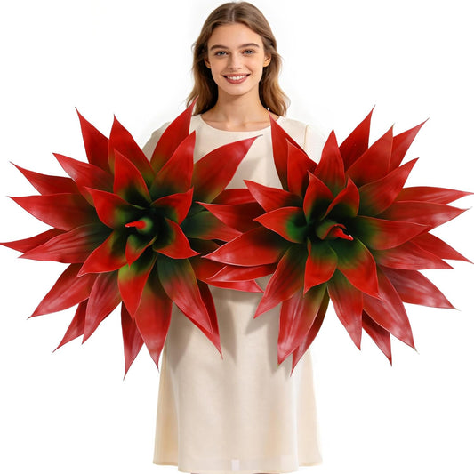 28 Inch Artificial Agave Plant Set of 2, Realistic UV Resistant Faux Succulents for Indoor Outdoor Decor, Red