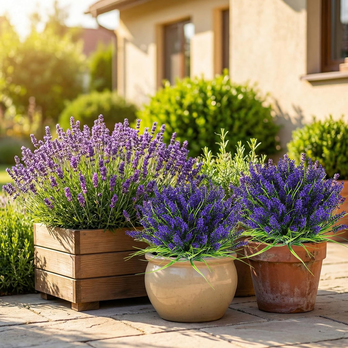Outdoor Artificial Flowers UV Resistant 12pcs Fake Monkey Grass with Flowers Faux Plants for Garden Porch Window Patio Planter Pathway
