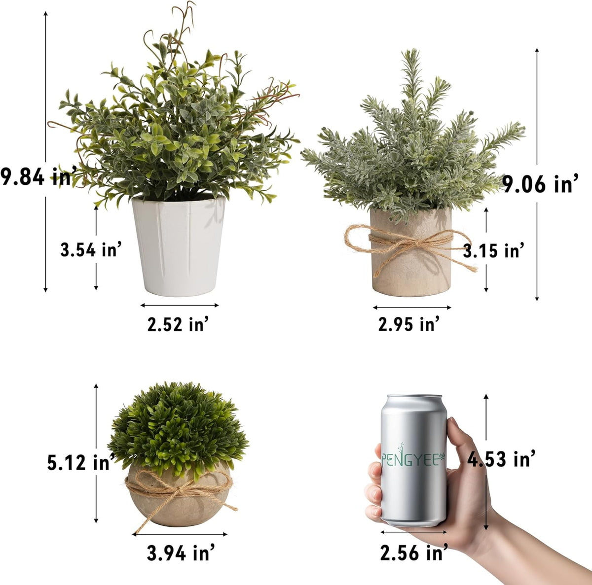 4 Pack Small Fake Plants in White Pulp Pot for Home Decor, Artificial Plants Indoor, Small Faux Plants Indoor for Bathroom Bedroom Kitchen Office Farmhouse Room Shelf Decor
