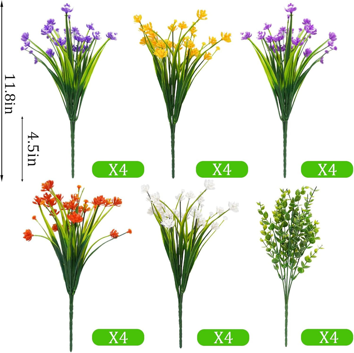 Uieke 24 Bundles Artificial Flowers for Outdoors UV Resistant Fake Flowers Faux Plastic Greenery Plants Shrubs for Outdoor Garden Window Box Home Indoor Decor