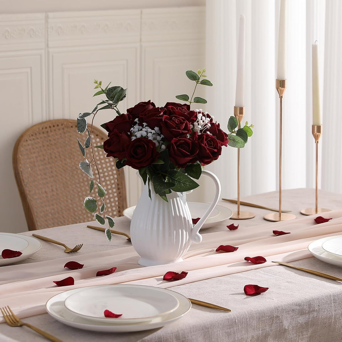 Hawesome 12PCS Artificial Flowers Fake Roses, Realistic Velvet Long Stem Red Roses Bouquet for Wedding Centerpiece Home Decor Party & Valentines (Wine)