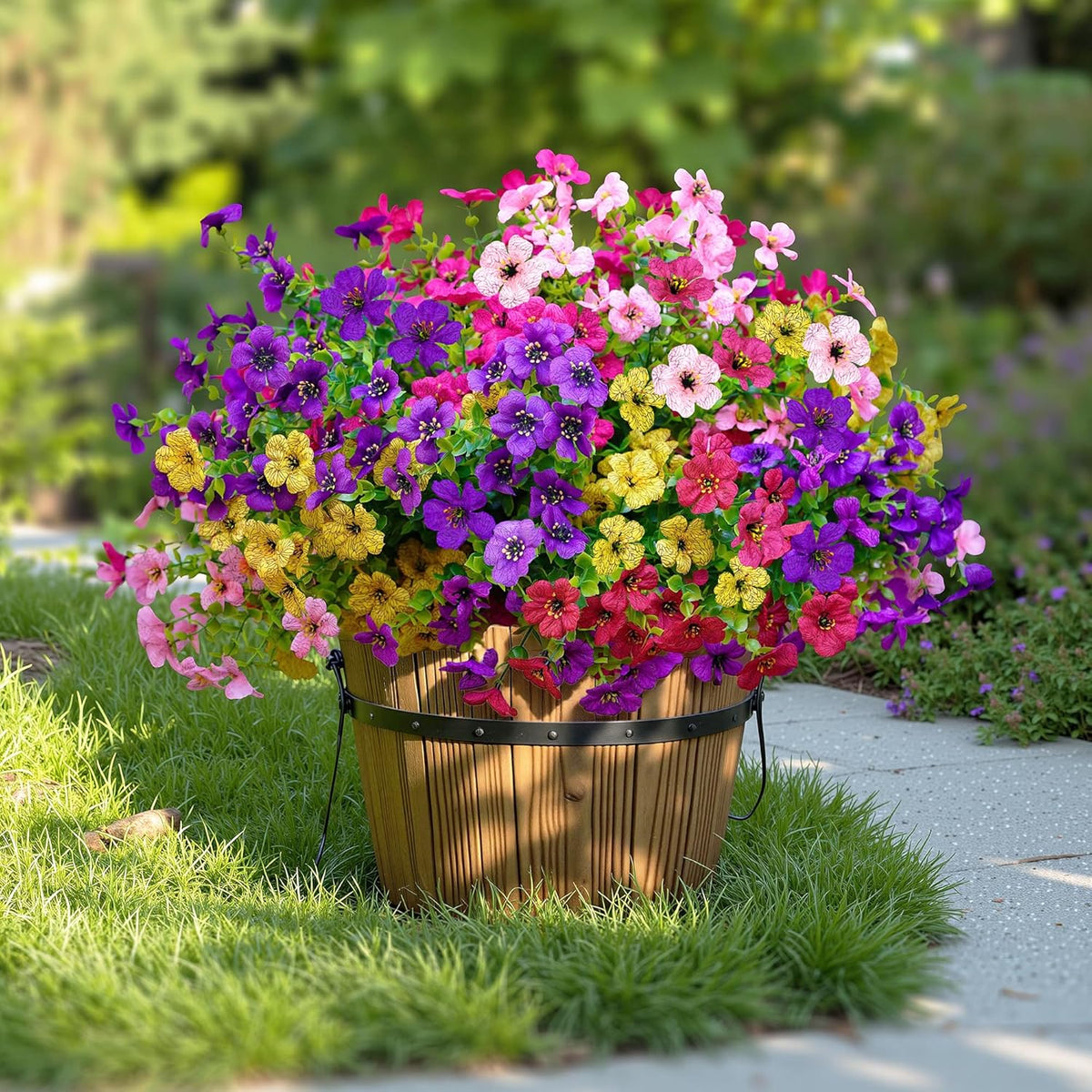 Artificial Faux Flowers Plants for Outdoors Outside Spring Summer Decoration,12 Bundles Silk Daisy Realistic Fake Flowers Plant Greenery UV Resistant for Planters Porch Patio Garden Home(6 Multicolor)