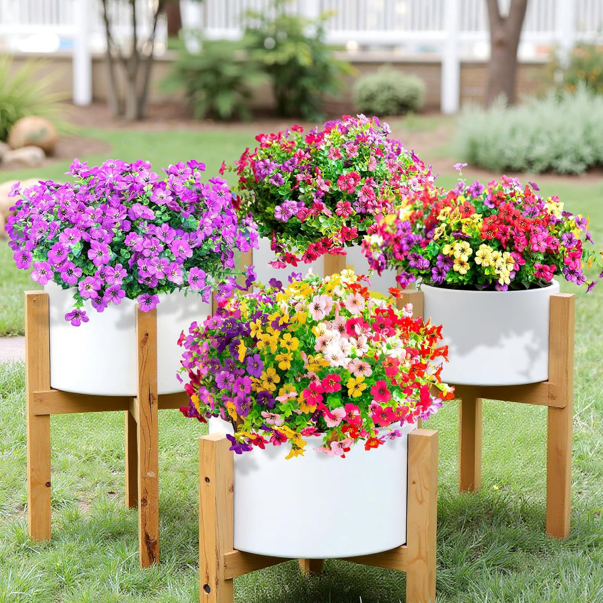 Artificial Flowers for Outdoors,Faux Flowers Daisy with Eucalyptus Leaves for Indoor Garden Home Decoration,UV Resistant Artificial Flower Fake Plants for Porch Patio, 12 Bundles (6 Multicolor)