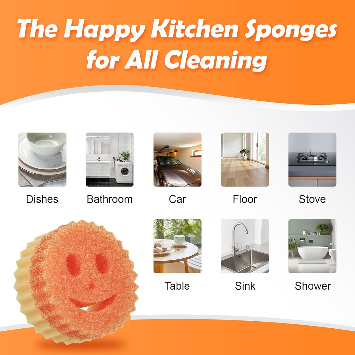 12-Pack Colorful Smile Scrub Sponges - Temperature Controlled Double-Sided Kitchen Cleaning Tools
