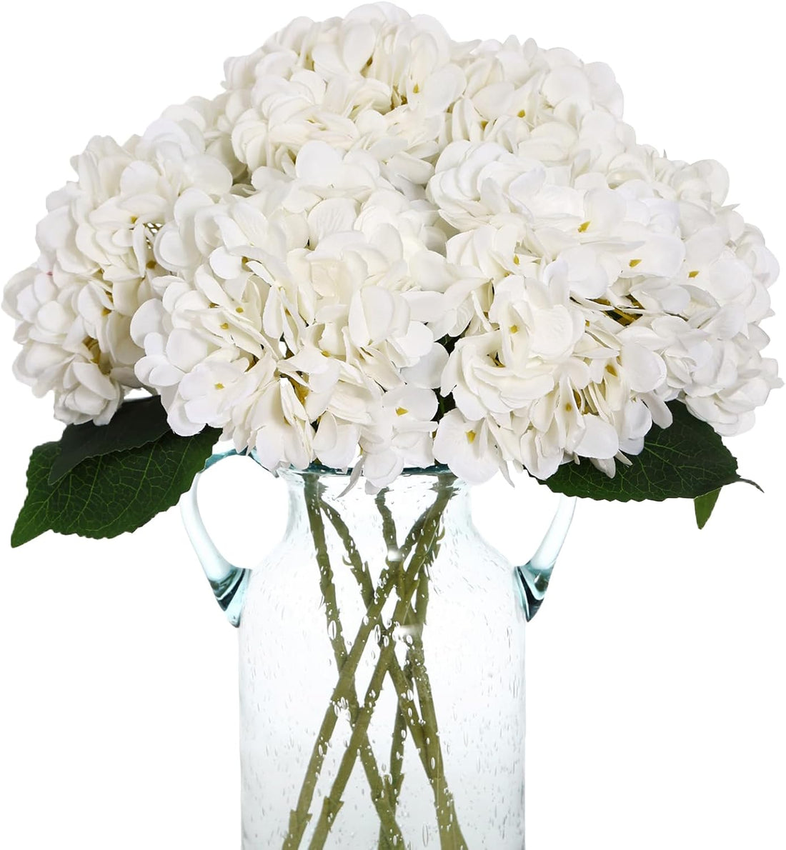 Close view of full artificial hydrangea blooms