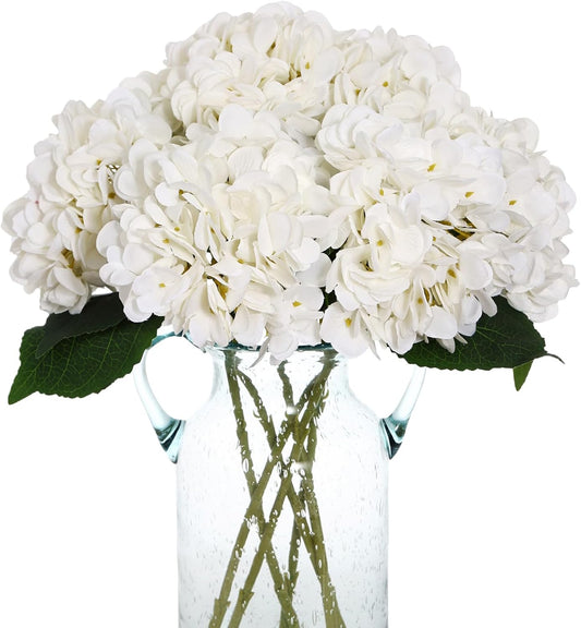 6pcs White Hydrangea Artificial Flowers Silk Fake Hydrangeas with Stems for Wedding and Home Decor